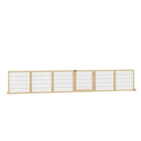 PawHut Wooden Pet Gate, 6-Panel Folding Dog Safety Barrier with Support Feet for Small & Medium Dogs, Natural Wood