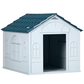 PawHut Plastic Dog House for Medium and Small Dogs, Water Resistant Puppy Shelter Indoor Outdoor with Door, Easy to Assemble, Blue